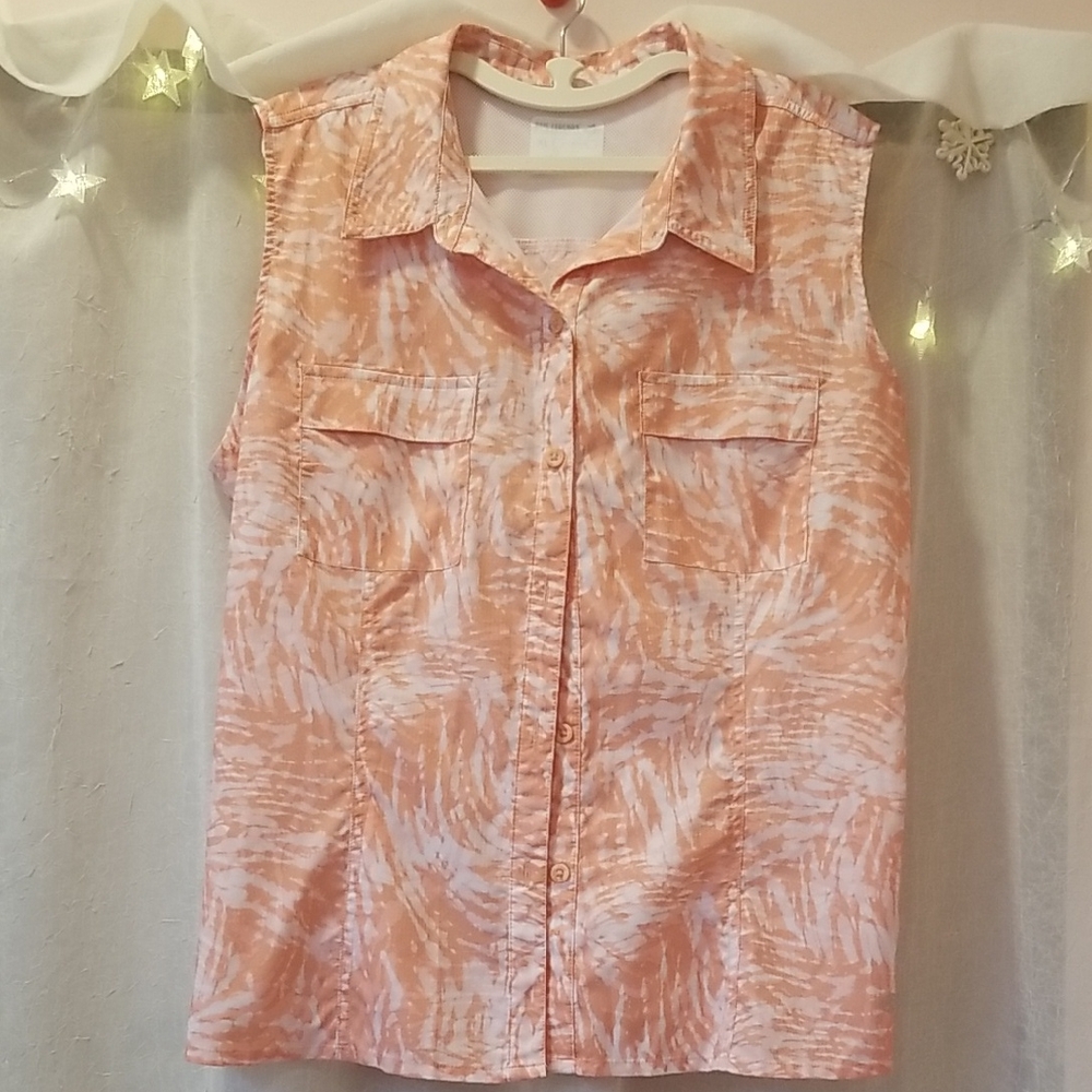 Reel Legends Coral and White Button-Up Blouse